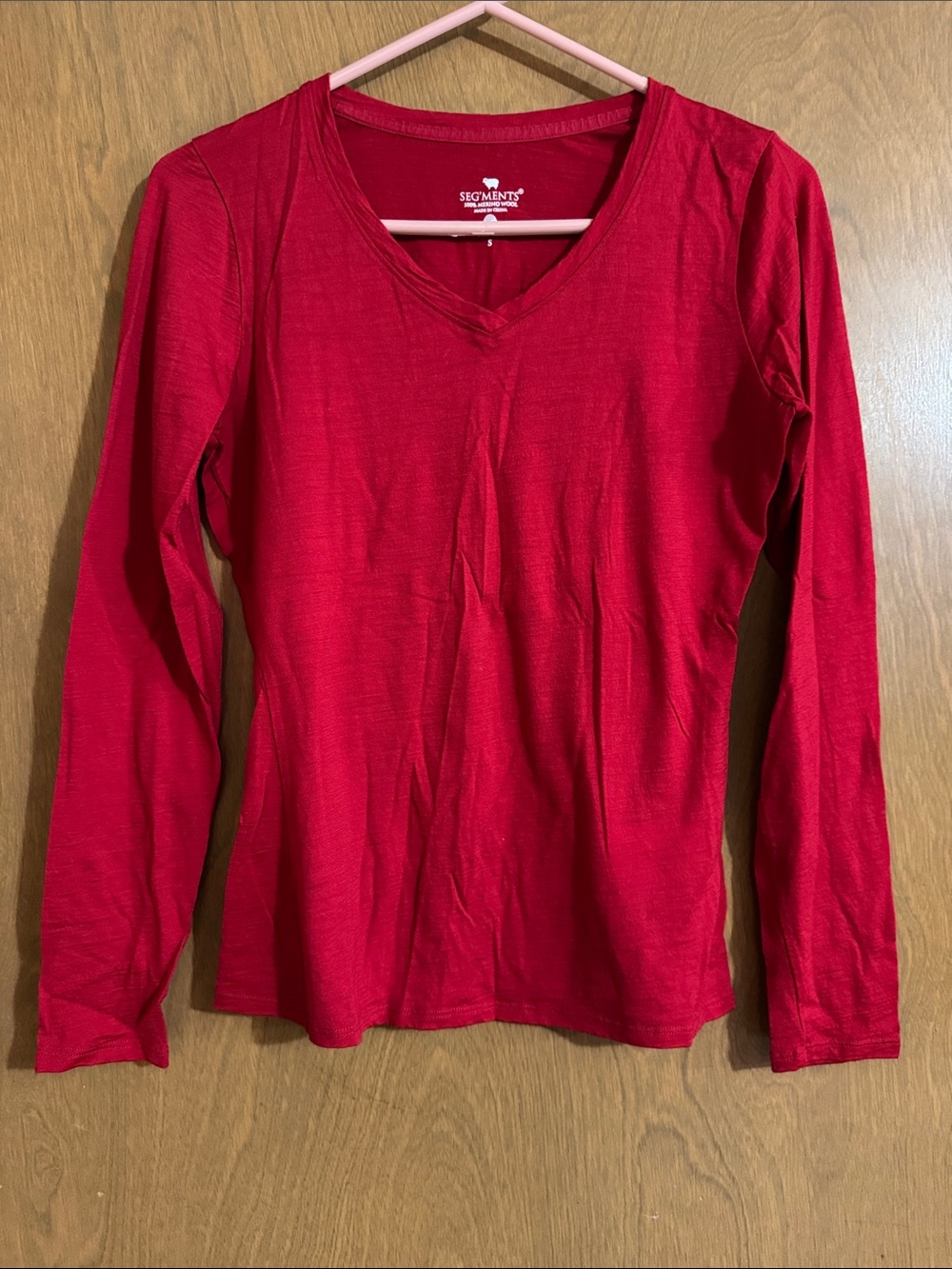 SEGMENTS Women’s Red V-Neck Long Sleeve Wool Baselayer Tee